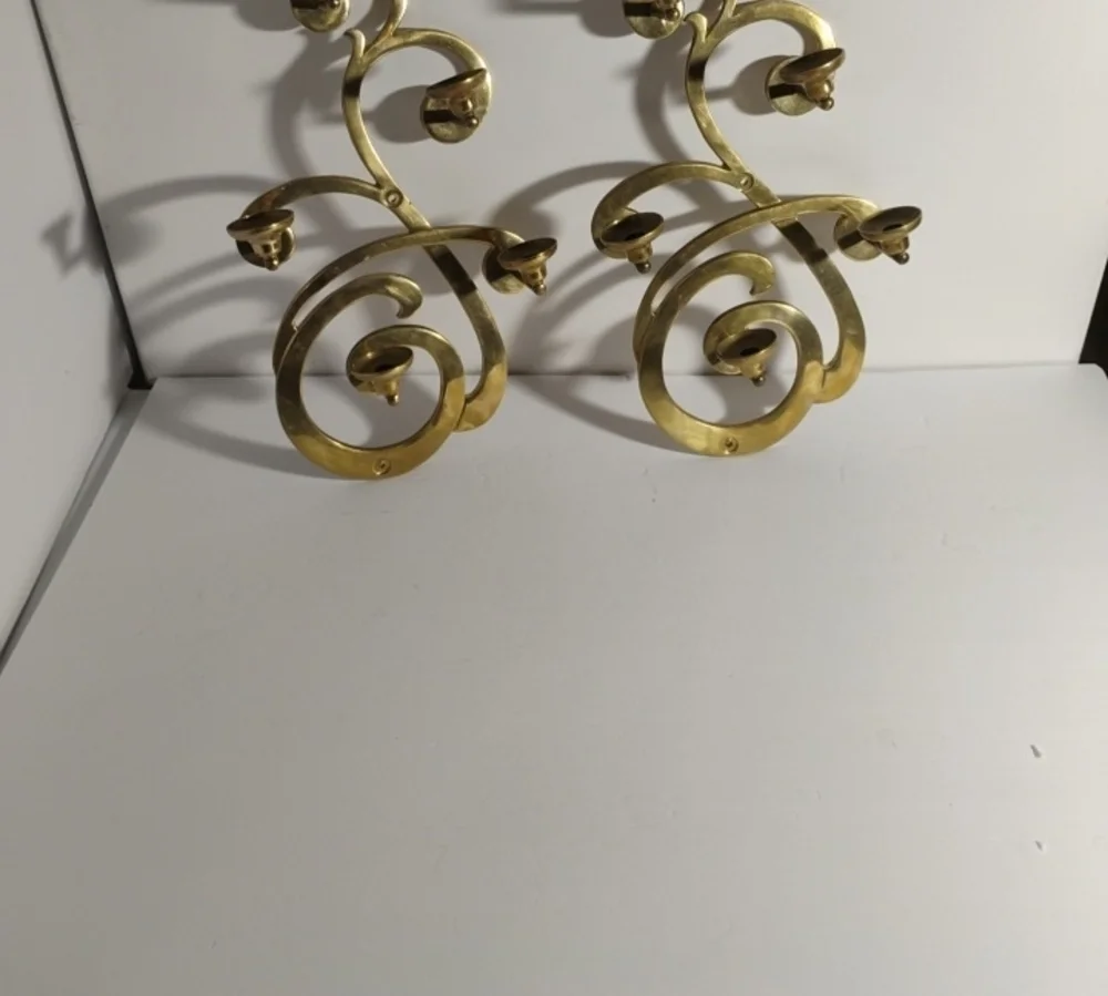 Vintage 1983 Sarheid LTD Brass Wall Hanging Candle Holders Scones Made In Korea